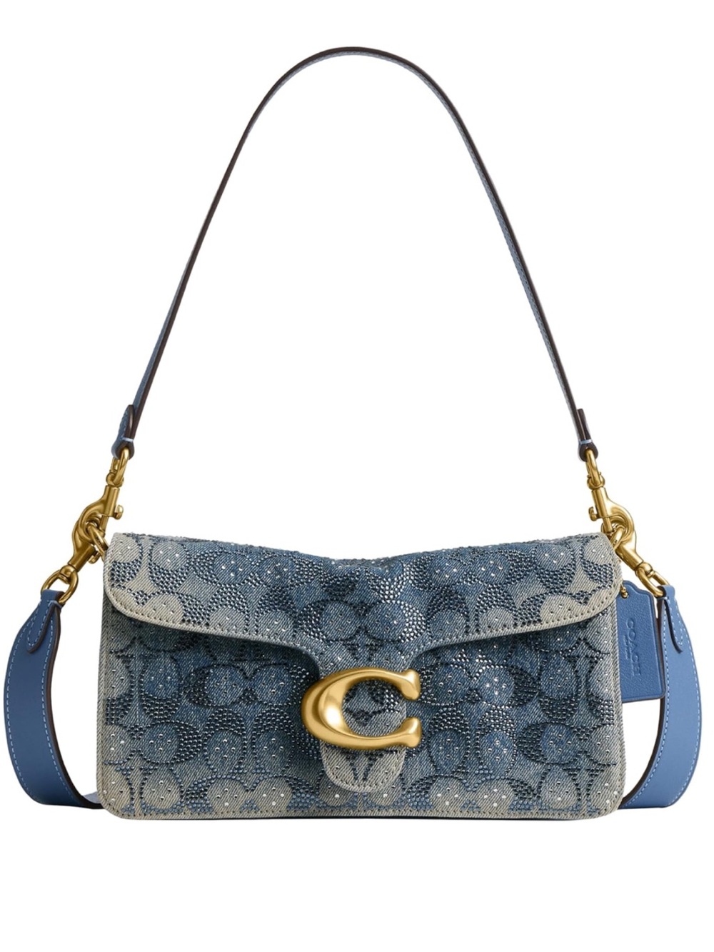 New Coach Denim Crystal Tabby 26 Signature 'C' Shoulder Bag in Blue with Gold
